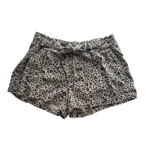 Jolt Women’s Brown Cheetah Print Paper Bag Shorts Size XL Tie Waist Linen Blend